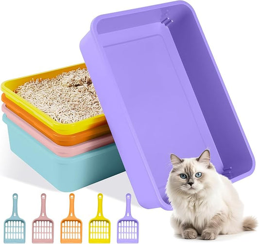 5 Pcs Kitten Small Litter Box Set, Open Cat Litter Box with 5 Scooper Medium，Cat Litter Box Large Portable Litter Box for Small Pet Kitty Supplies Little Cat 12.6 x 8.7 x 2.8 Inch