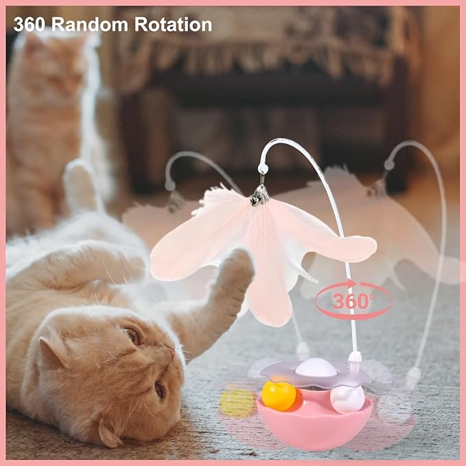 Interactive Cat Feather Toys, Catnip, Track Balls, Cat Teaser for Indoor Cats and Kittens Exercise (Pink)