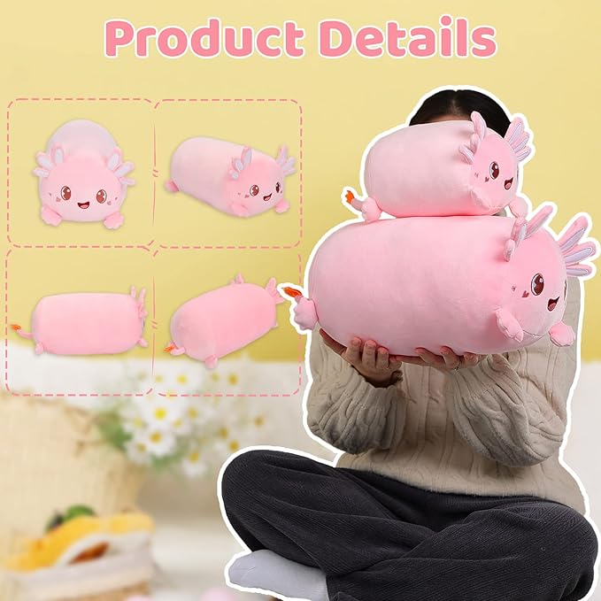 AIXINI Cute Pink Axolotl Plush Pillow 15.7" Luminous Salamander Axolotl Stuffed Animal, Soft Kawaii Plushies Hugging Plush Pillow Toy Gifts