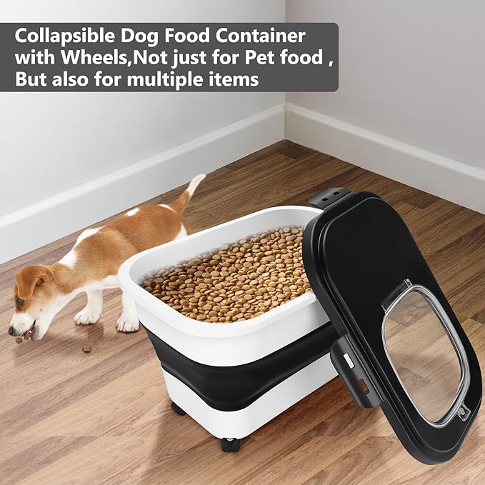 2 Sets Dog Food Storage Containers 15-20 Lbs Collapsible Dog Food Storage Container - with Measuring Cup &Scoop(Grey+grey)