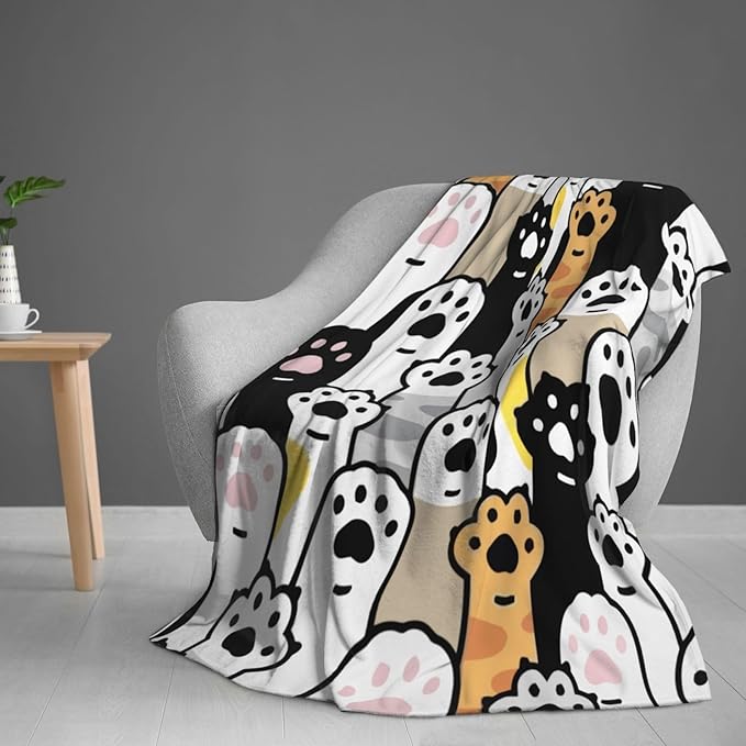 Cute Cat Foot Paw Blanket, Soft Blankets Flannel Bed Throw Cozy Lightweight Plush Gifts for Kids Boys Girls Women Men Sofa Couch Bedroom Living Rooms Warm All Season, Home Decor, 60"x50"