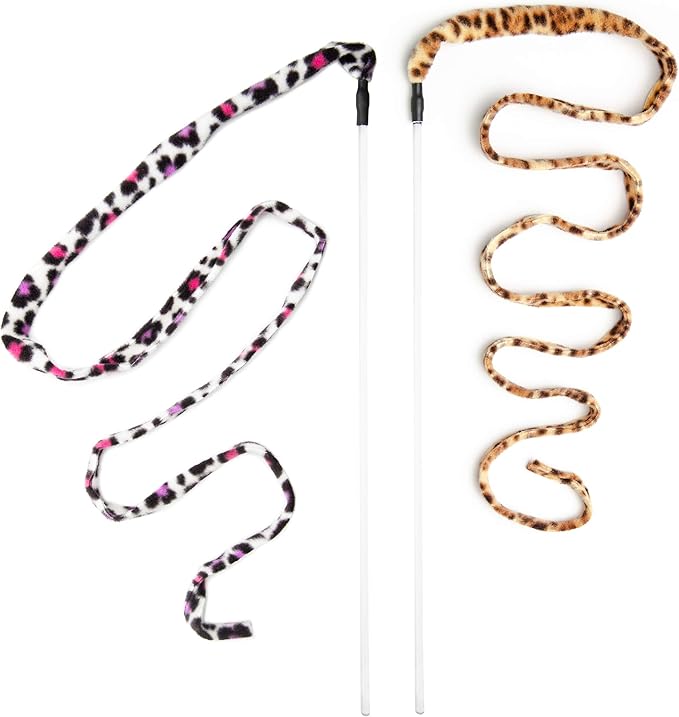 CAT DANCER Jungle Cat Wand (Pack of 2), Charmer Interactive Cat Toy, Safe Teaser Wand for Indoor Cats & Kittens, Flexible Exercise Toy Made of Multicolor Fabric Ribbon, For Medium Breeds