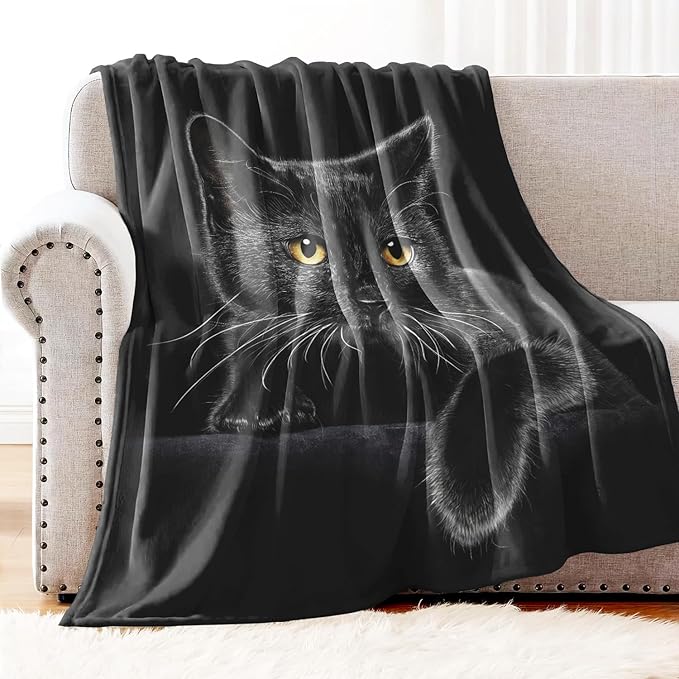 HommomH 40"x50" Blanket Soft Fluffy Flannel Fleece Throw Black Cat