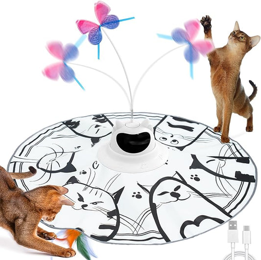 Cat Toys Interactive Rechargeable 2in1 Hide and Seek, Spinning Butterfly, Moving Feather Automatic Kitten Toys for Indoor Cat Exercise Chasing for All Ages Cats