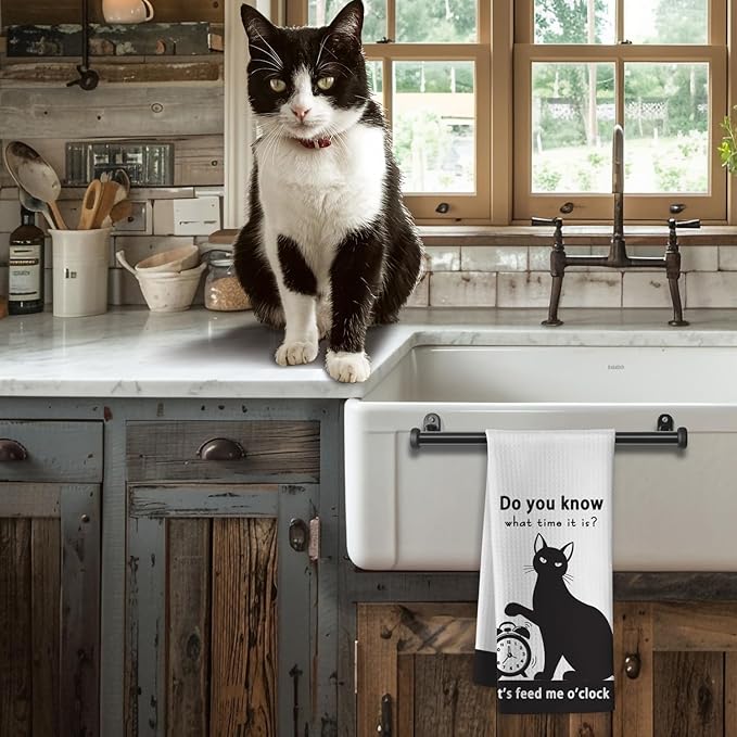Cat Kitchen Towels,Cat Towels,Cat Dish Towels,Cat Hand Towels,Fun Kitchen Towels,Cat Kitchen Accessories,Crazy Cat Lady Gifts,Black Cat Gifts for Women-Perfect For Decorating Your Kitchen And Bathroom