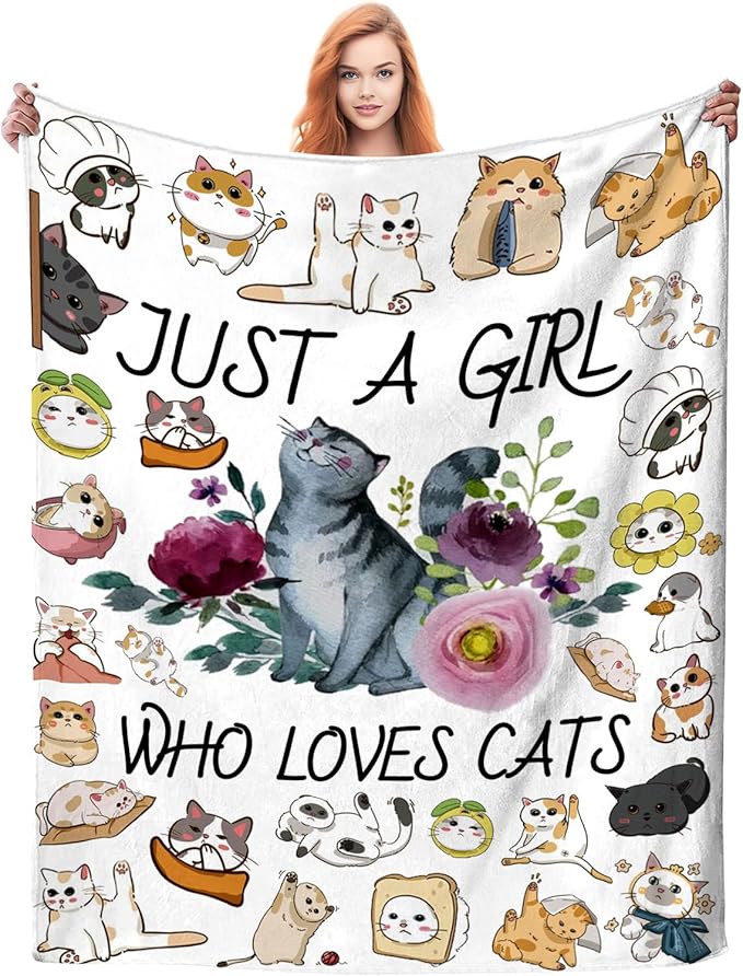 Cat Blanket Super Soft Flannel Throw Blanket Just a Girl Who Loves cat Blankets Cat Gifts for Cat Lovers Cozy Lightweight Blankets for Women Kids Adults 60"X 50"