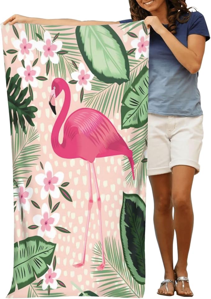 Flamingo Microfiber Beach Towel for Women/Adults, Cute Personalized Beach Towels Bulk, Big Extra Large Beach Towels Oversized Clearance, Quick Dry Sand Free Pool Towel 30"x 60"