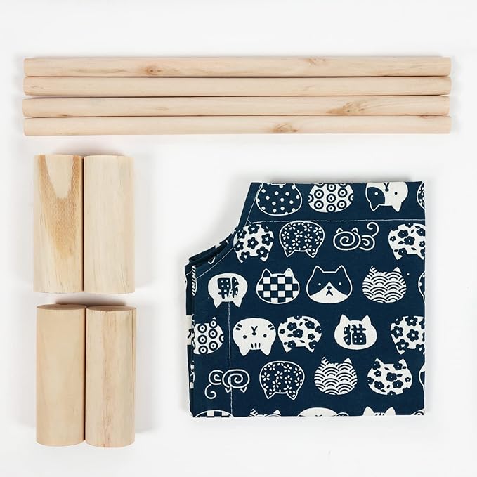 Patas Lague Pet Bed, Small, Elevated Cooling Hammock Bed, Wood, 19x19x5 inches, 20 lbs, Blue Cat, Indoor/Outdoor, Square, for Cats and Dogs