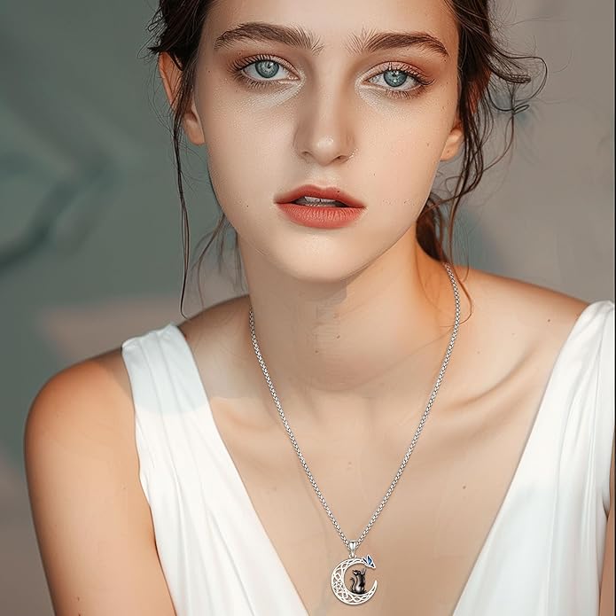 Black Cat/Dolphin/Bat Necklace Animal Pendant 925 Sterling Silver Cute Animal Jewelry Graduation Gifts for Women Men Animal Lovers Christmas Holiday Birthday Fathers Day