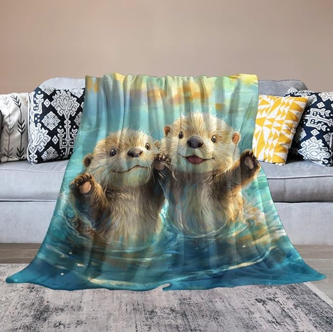 Otter Gifts for Girls & Boys - Soft, Warm Fleece & Flannel Plush Blankets for Bed, Sofa, Couch - 50"x60"