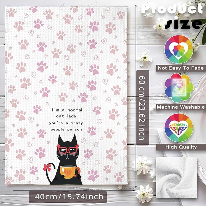 Crazy Cat Lady Gifts,Cat Towel,Cat Kitchen Towels,Cat Hand Towel,Cat Dish Towels,Black Cat Decor,Cat Kitchen Accessories,Gifts for Cat Lovers for Women-Perfect for Decorating Your Kitchen and Bathroom