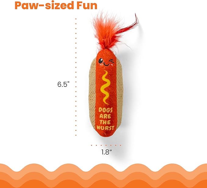 Catstages Hot Dog Kicker Catnip Toy and Dental Toy for Cats Hot Dog Themed Funny Catnip Stuffed Kicker Toy, Brown