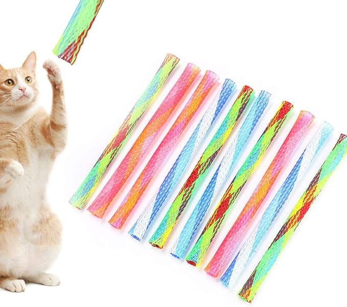 Joyzan Cat Spring Toys Set, Colorful Attract Kitten Interactive Tube Kitty Playful Flexible Bouncy Pet Folding Mesh Fun Action Toys Bulk Plastic Coil Interaction Indoor Swatting Biting Hunting 10Pcs