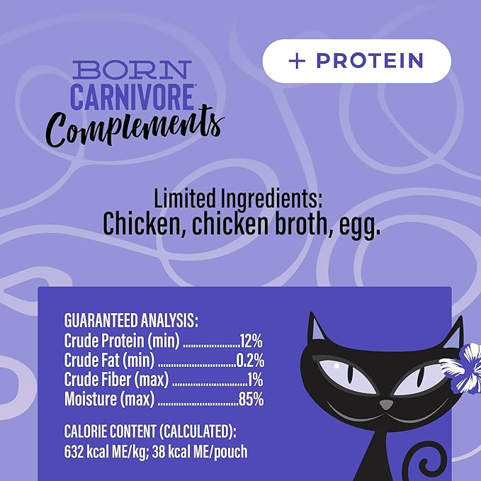 Tiki Cat Born Carnivore Complements Wet Cat Food Topper, Chicken & Egg 2.1 oz. Pouch (12 Count)