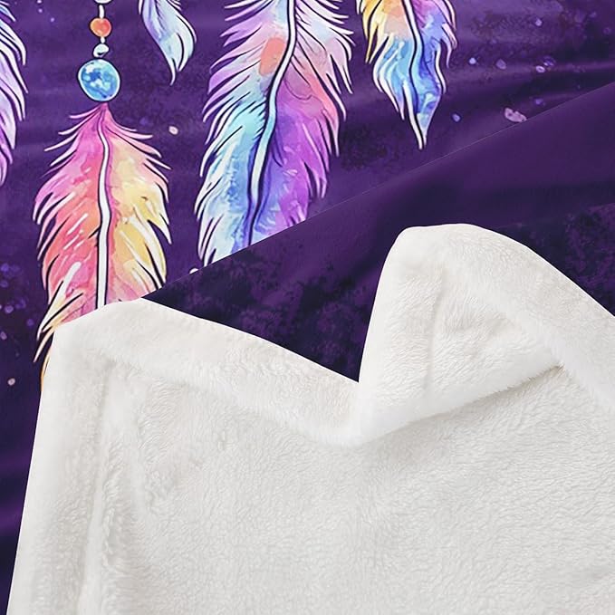 Luxury Dreamcatcher Plush Blanket Boho Dream Catcher Decor Sherpa Blanket Colorful Feather Fleece Throw Blanket for Sofa Couch Bed Room Decor Native American Purple Fuzzy Blanket Twin 60x80 Inch