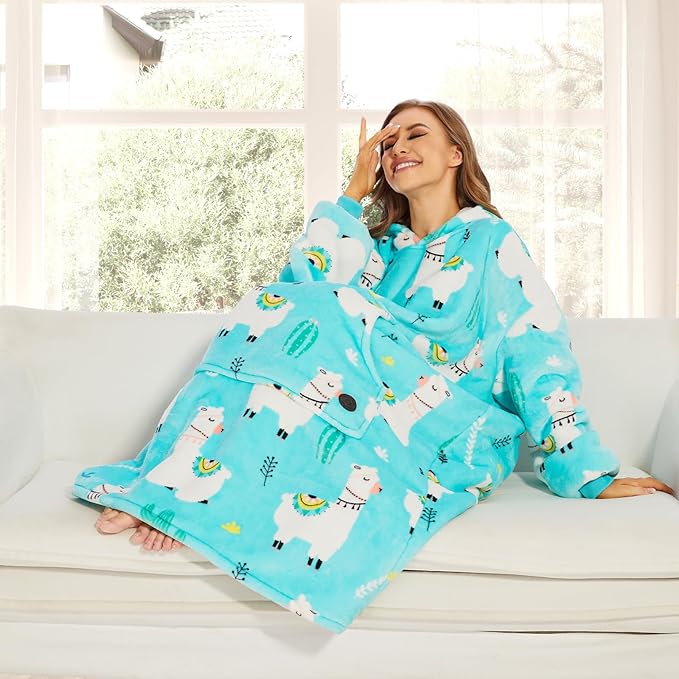 THREE POODLE Wearable Blanket Hoodie, Oversized Sherpa Sweatshirt Blanket for Adults Women Men, Warm Cozy Hooded Blanket, Gifts for Mom Girlfriend