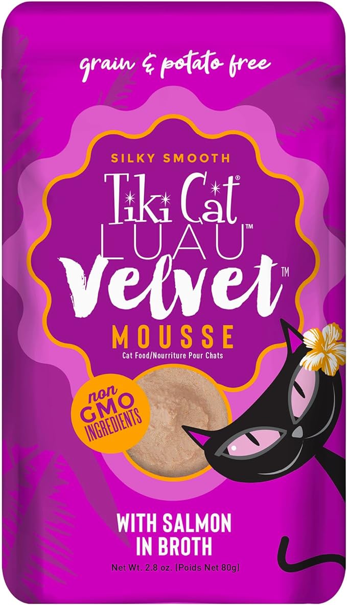 Tiki Cat Luau Velvet Mousse, Salmon in Broth, Complete Nutrition for Balanced Diet, Wet Cat Food For All Life Stages, 2.8 oz. Pouch (Pack of 12)
