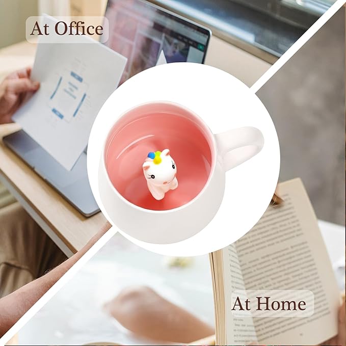 BigNoseDeer Cute Unicorn Ceramic Coffee Mug Animal Handmade Figurine Mugs,White Elephant Gifts for Adults,Cute Stuff Cool stuff Gag Gifts for Adults Unicorn Lovers Women Girls (Unicorn)