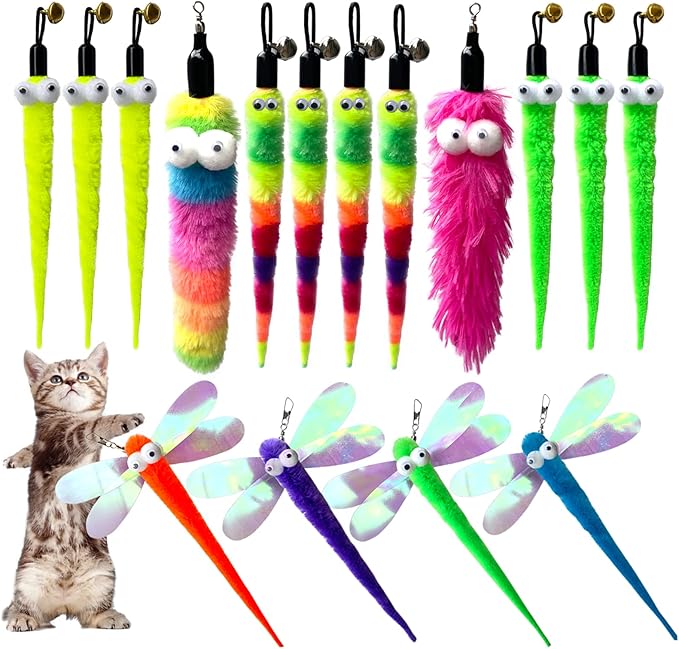 Cat Worm Toy Refills Cats Teaser Toys Cat Wand Refill Wand Replacement Cat Wand Attachments Cat Fishing Pole Toy Refill 16Pcs Cat Worms Refill,Cat Wand Toy Assorted Teaser Refills