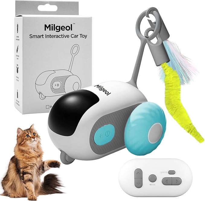 Turbo Tail 3.0, Teazys Cat Toy Turbo Tail, Smart Remote Control Electric Interactive Cats Toy, Type-C Rechargeable Turbo Tail Mouse Cat Toy with Feathers (2pcs Blue)