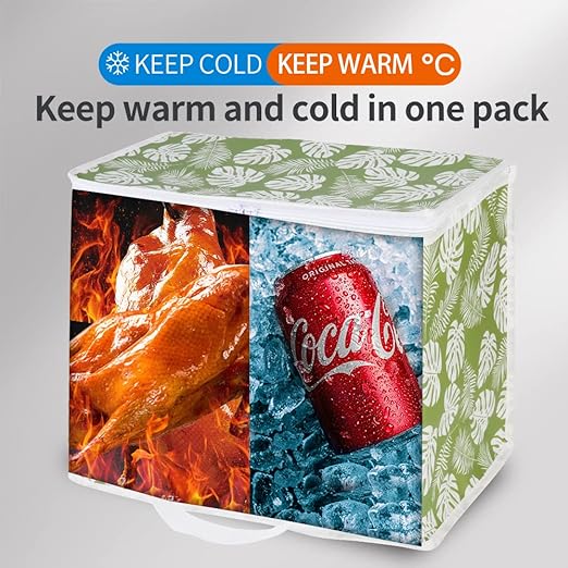 Bodaon 2-Pack Insulated Reusable Grocery Shopping Bags, X-Large Picnic Cooler Bag with Zipper Zippered Top Cold, Green-Leaf