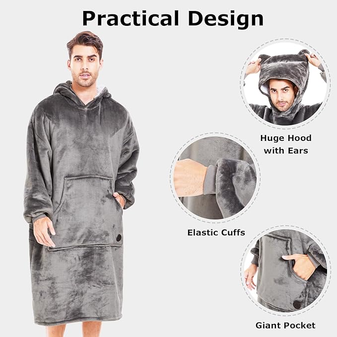 THREE POODLE Wearable Blanket Hoodie, Oversized Sherpa Sweatshirt Blanket for Adults Women Men, Warm Cozy Hooded Blanket, Gifts for Mom Girlfriend