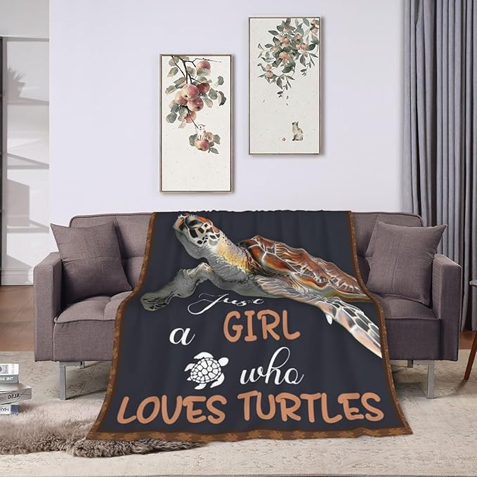 Sea Turtles Blanket for Woman Just A Girl Who Loves Turtle Throw Blanket Turtlesdecor Stuff Merch Cozy Flannel Fleece Fuzzy Warm Soft Plush Lightweight Bedding Turtles Gifts for Girls Couch 50"X40"