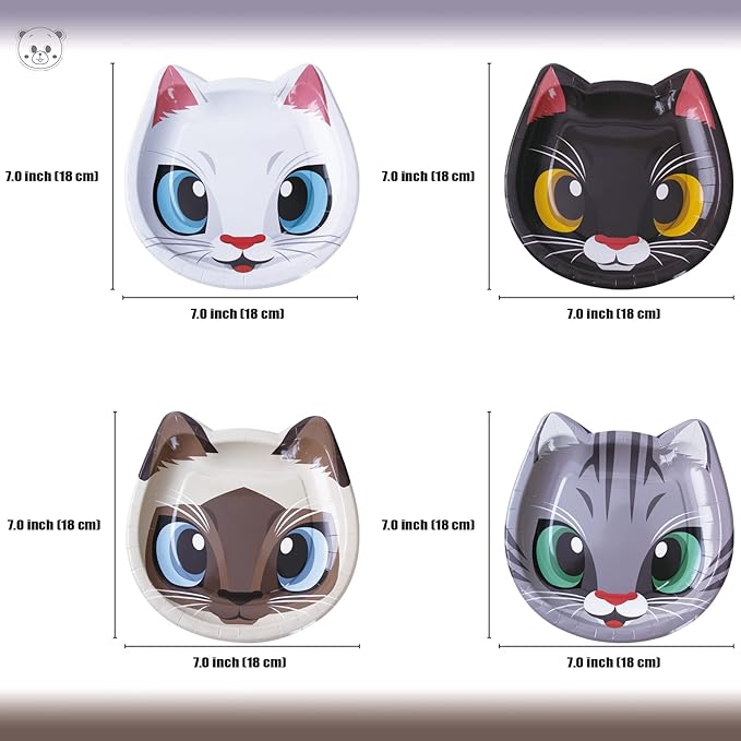 24 Pcs Cat Shaped Dinner Plates - Cat Themed Party Tableware for Birthday, Baby Shower, Kitten Theme Party Supplies