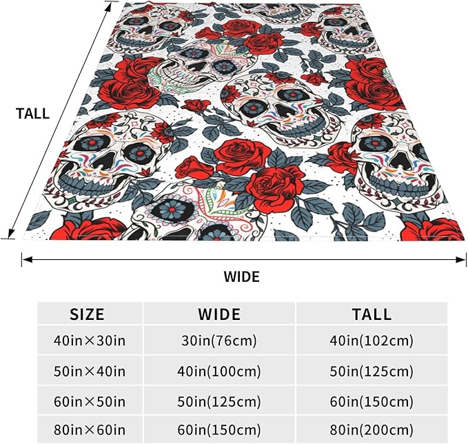 Ultra-Soft Microfiber Throw Blanket 330 GSM Fuzzy Fleece Blanket for Adults Kids Gift Couch, Sofa, Bed Skull Rose 60"x50"