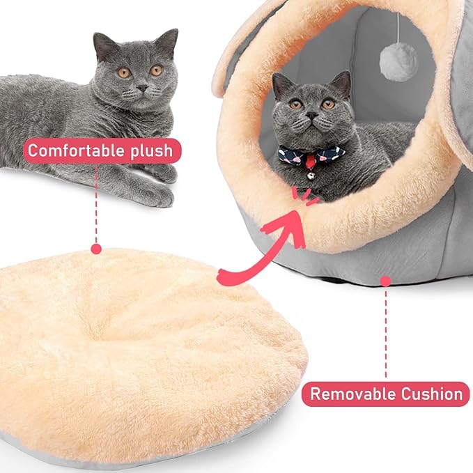 ShellKingdom Cat Bed for Indoor Cats, Cat House Furniture for Pet Kitten Tent Cave, Cute Dog Beds for Puppy Medium Dogs with Removable Washable Soft Cushioned Pillow (Grey)