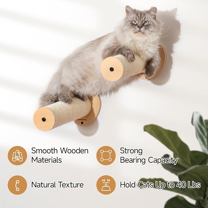 MEWOOFUN 2-Pack Cat Wall Steps, 12.8'' Cat Climbing Shelves for Wall Mounted, Cat Wall Furniture Ladder with Sisal Rope Scratches, Stable Wooden Cat Stairs and Perches for Most Kittens & Adult Cats