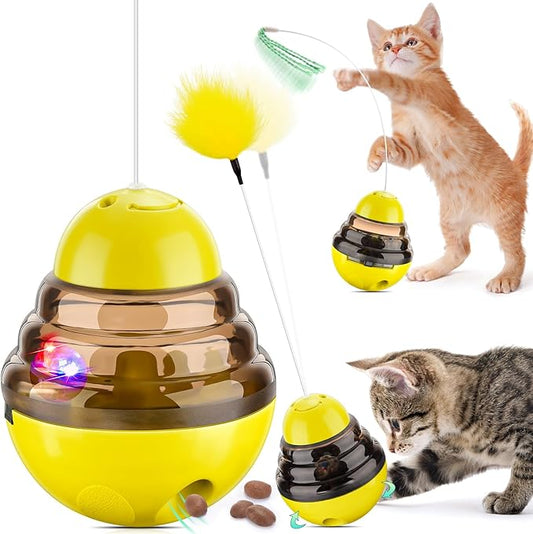 Interactive Cat Toys for Indoor Cats,Tumbler Toy for Kitten Tracking Balls Treat Dispenser for Bored Cat and Small Dogs to Chase and Exercise（Yellow