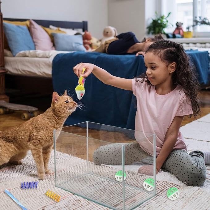 FuninCrea 24 PCS Cat Toys Kitten Toys Assortments, Cat Tunnels for Indoor Cats Variety Cat Toy Pack Fluffy Mouse, Spring Cat Toys, Crinkle Balls Cat Toys for Indoor Cats Kitten
