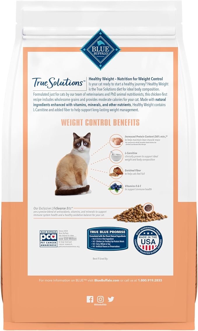 Blue Buffalo True Solutions Healthy Weight Natural Weight Control Adult Dry Cat Food, Chicken 11-lb Bag