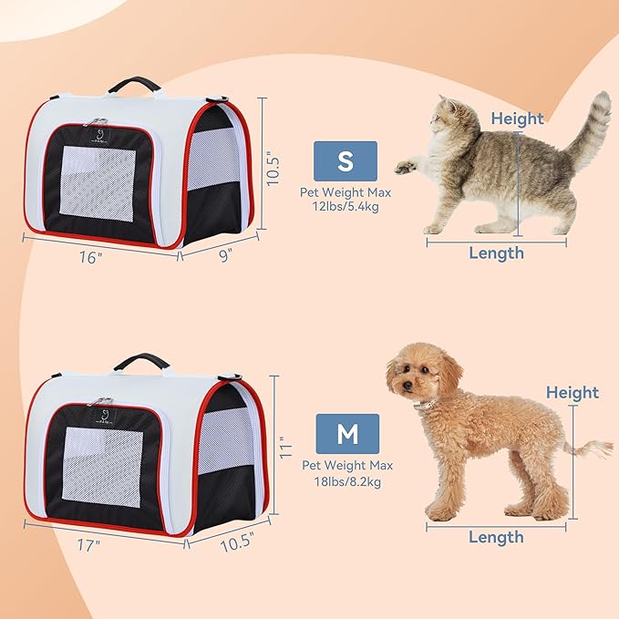 A4Pet Kitten Carrier, Airline Approved Cat Carrier for 1-12 lbs Small Pets, Soft-Sided and Portable Pet Travel Carrier Bag for Rabbit - White, 15.7 x 9 x 10.6, Small