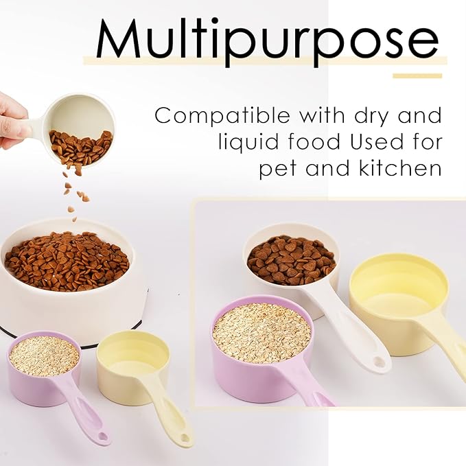 Super Design 1 Cup Dog Food Scoop for Container Melamine Measuring Scoop for Dogs Cats Birds and Rabbits Pet Food Feeding Scoop Dishwasher Safe - White
