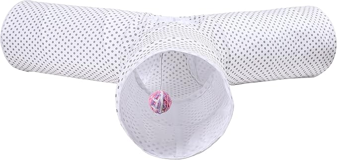 Cat Tunnel,Large Cat Tunnel for Indoor Cat, Kitten Toys Collapsible 3 Ways Play Toy, Pet Tube Hideaway Tunnel with Ball for Cats Rabbits Kittens(White Gray Dot Large)