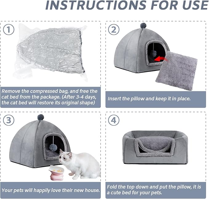 Cat Bed Cave for Indoor, Suitable for Cat Dome Bed, Hideaway Bed for Indoor Cats with Removable Mattress for Kittens.Cat Tent House for Dual Use (XL:17"x17")