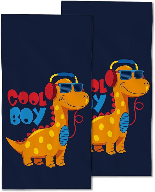 Cute Dino 2 Pack Hand Towels for Bath,Cartoon Dinosaur Decorative Towels Highly Absorbent Soft Towels for Bathroom Beach Kitchen Spa Gym Face Towel 14x28 Inch