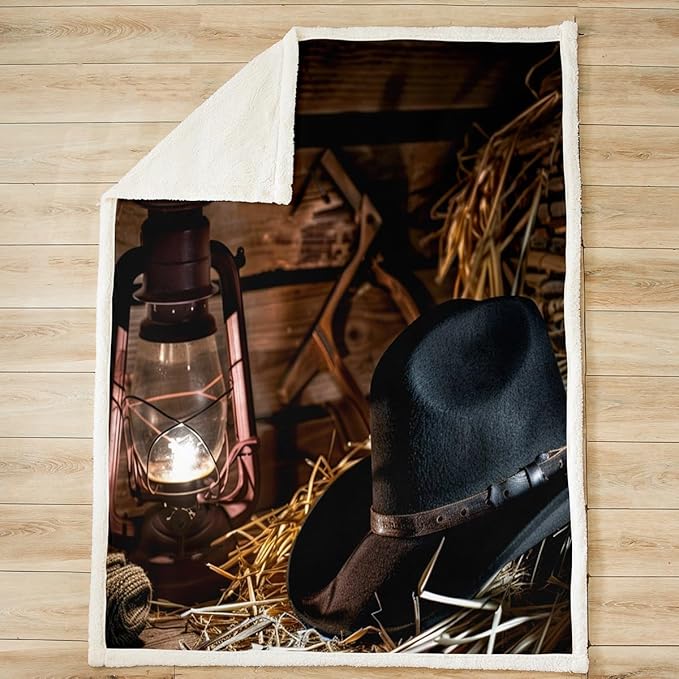 Western Cowboy Sherpa Blanket Wild West Themed Cowboy Plush Blanket Retro Cowboy Style Fleece Throw Blanket for Sofa Couch Bed Grunge Design Fuzzy Blanket Ultra Soft Room Decor Queen 90x90 Inch