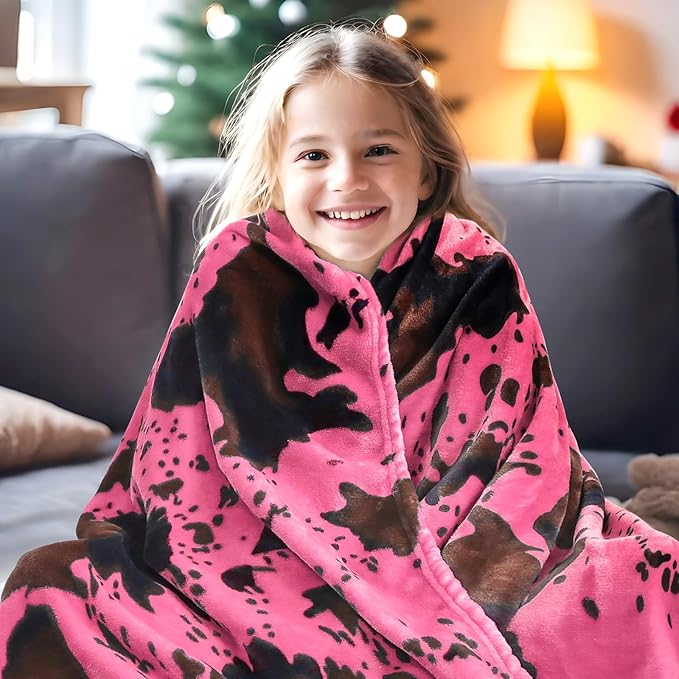 Hot Pink Cow Blanket Flannel Fleece Throw Blanket Soft Cozy Black Cow Print Blankets for Bed Couch Sofa 60 x 80 inch