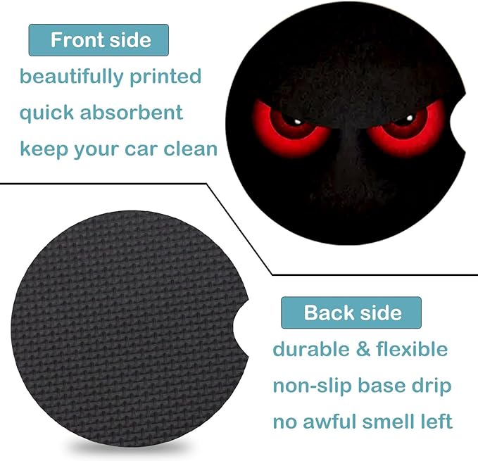 Car Coasters for Cup Holders,2 Pack Red Eye Design Car Coasters,2.75" Universal Size Anti Slip Rubber Mat,Automotive Cup Holder Decal Decor Accessories,Red Eye Gifts for Women,Men,Mom
