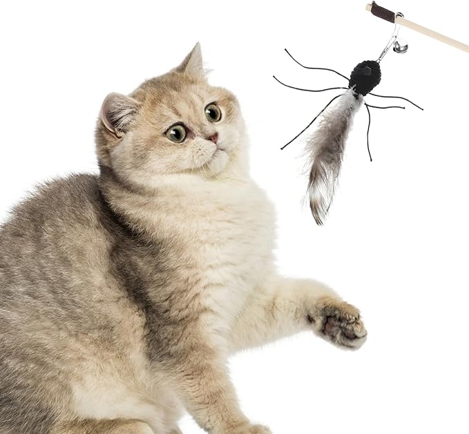 Milisten Cat Toy Wand Replacement with Bell: 3Pcs Interactive Cat Teaser Replacement Insect Attachment - Cat Furry Toy Refills for Cat Kitten Wand (Green+Grey+Black)