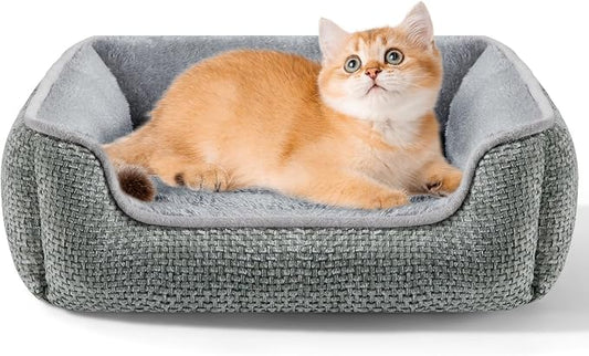 Dog Bed for Puppy & Cats Rectangle Washable Soft Orthopedic Pet Sofa Bed for Dog Cat Beds for Indoor Cats with Anti-Slip Bottom Dark Grey S