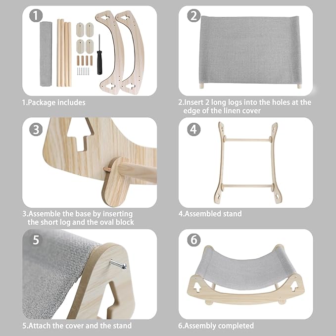 Cat Bed, Breathable Linen Cat Beds for Indoor Outdoor Cats, Elevated Wooden Hammock 21.9 X 15 Inch Pet Furniture for Kitty Puppy Bunny Rabbit Small Animal