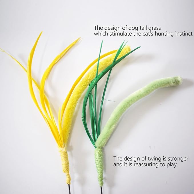 IUHKBH Cat Wands, 2 PCS Steel Wire Cat Feather Toys Long Pole Cat Teaser Wand Interactive Cat Toy for Cats and Kitties