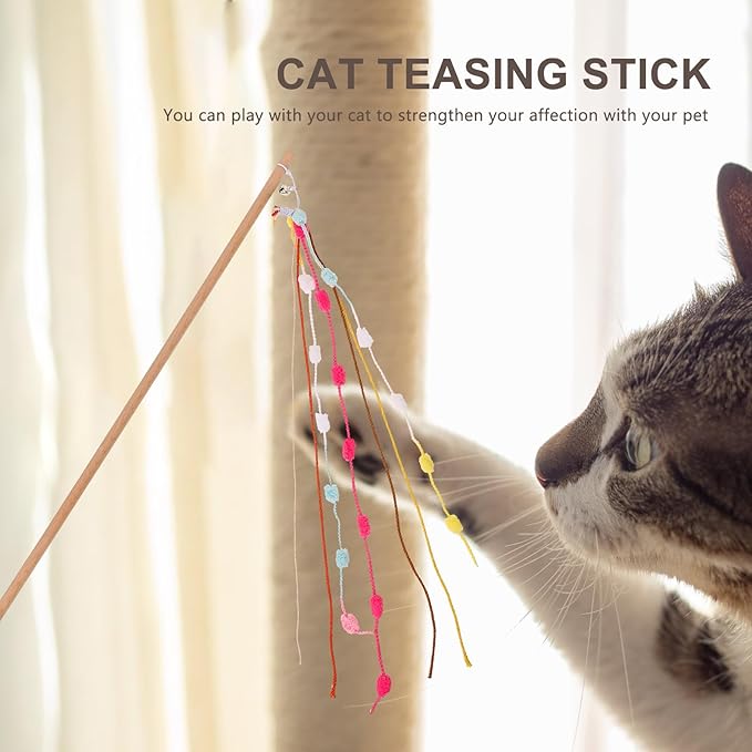LOGOFUN Cat Teaser Toys Interactive Cats Teaser Feather Wand Rainbow Ribbon Pet Accessories for Cat Kitten Having Fun Exerciser Playing