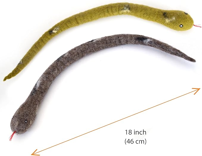 Glaciart One Felt Cat Snake Toy – Soft Fuzzy Enrichment 100% Natural Wool Toy - Interactive Catnip Play Cat Toy Set - Safe for Pets, Non-AZO Colored Dyes - 18” Long