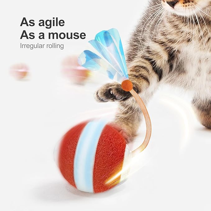Interactive Cat Toys for Indoor Cats,The 3rd Generation Agile Moving Cat Ball with Elastic Mesh Tail,Automatic Cat/Kitten Toys for Bored Indoor Adult Cats,Motion Activated