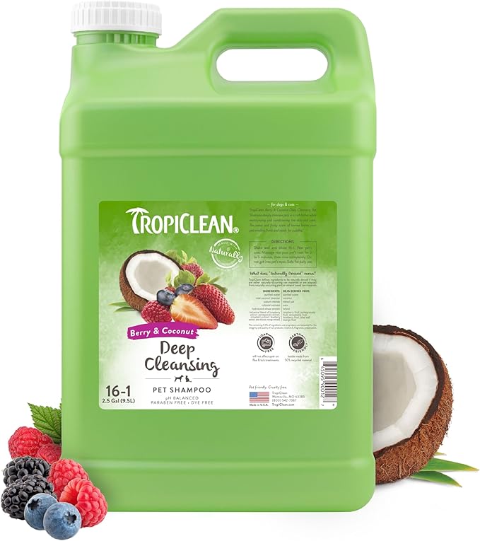 TropiClean Deodorizing Cat & Dog Shampoo for Smelly Pets | Puppy & Kitten Safe, Long-Lasting Odor Control, Berry Scent | Made in the USA | 2.5 Gallon